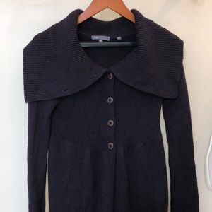 Vince tunic length deep purple half button sweater